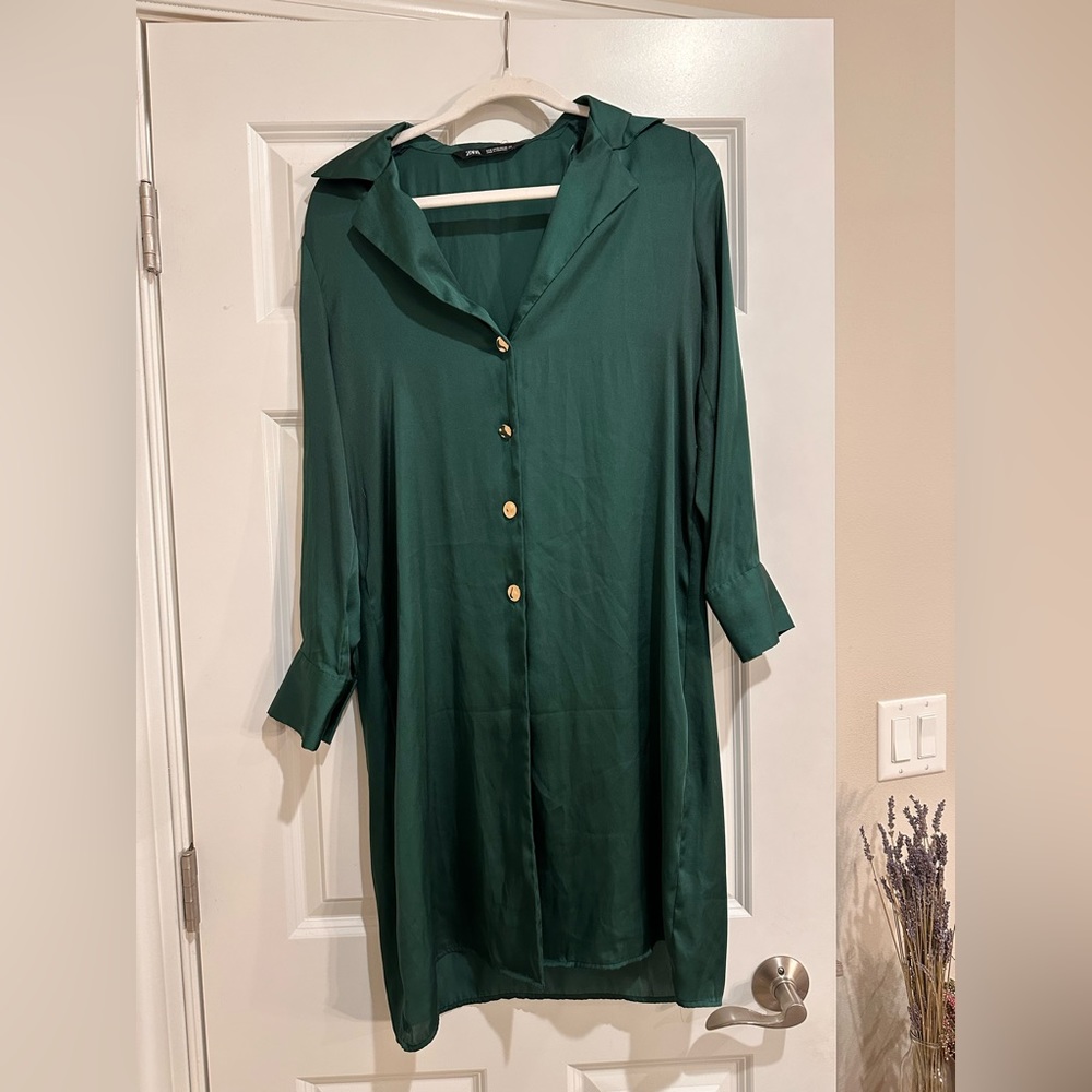 Emerald green satin Zara dress